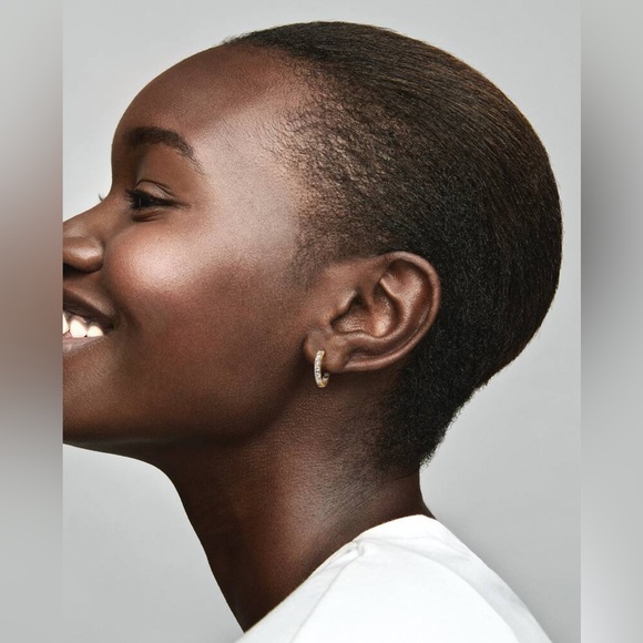 Pandora Gold Hoop Earrings with Clear Stones - Picture 2 of 8